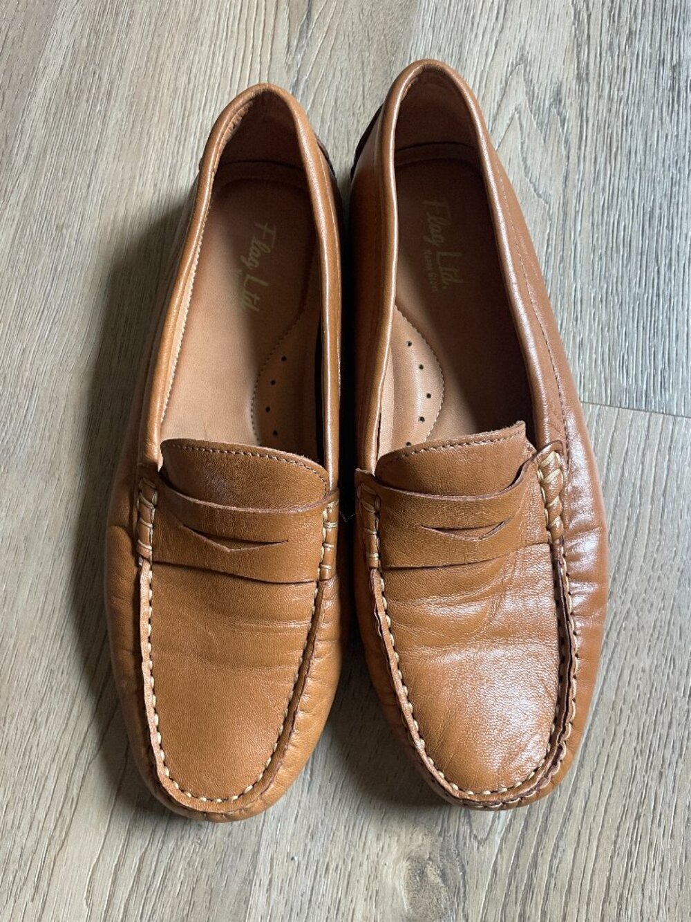 Flag Ltd. Brown Leather Penny Loafers Slip-on Shoes Men Sz 8.5M Driving!